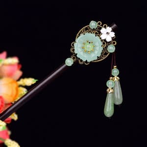 Epingle a cheveux Kanzashi sakura perles Vert